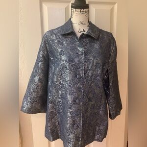 Alfred Dunner Metallic Brocade Paisley Blue Blazer Jacket